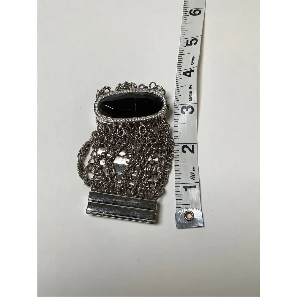 Betsey Johnson Silver Tone Multi Chain Black Rhinestone Watch Bracelet F17-27